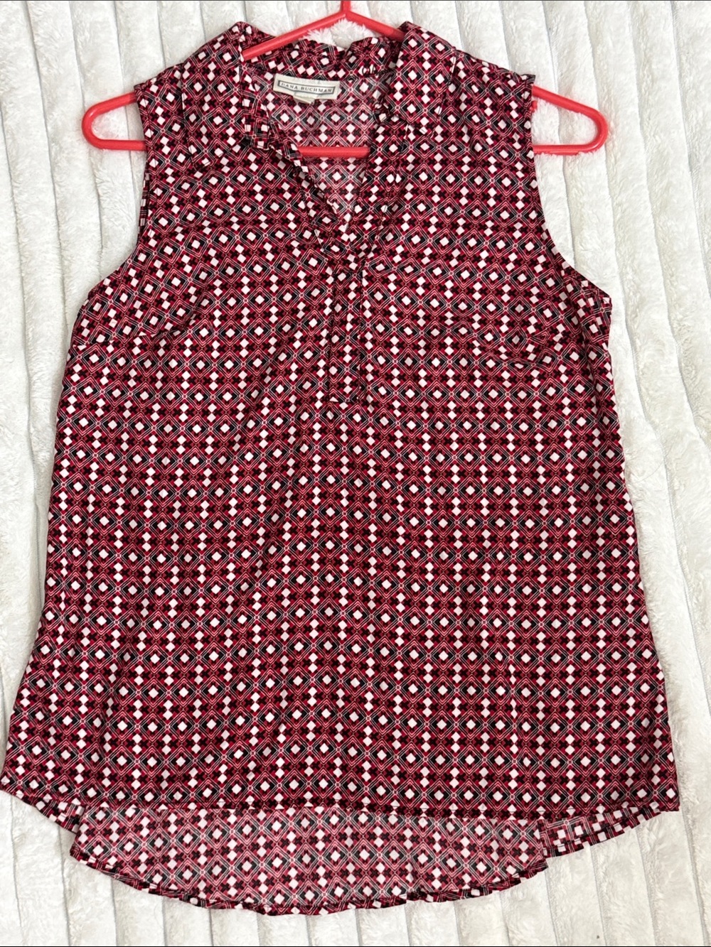 Dana Buchman Sleeveless Geometric Print Sleeveless Blouse - Red & Black